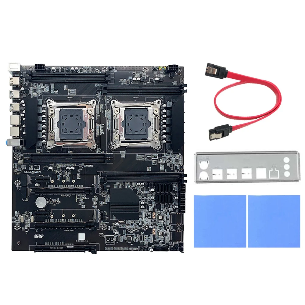 

X99 Dual-Socket Mining Motherboard with SATA Cable+Baffle+2X Thermal Pad LGA2011-3 Dual CPU DDR4 Memory Slots 8X SATA2.0