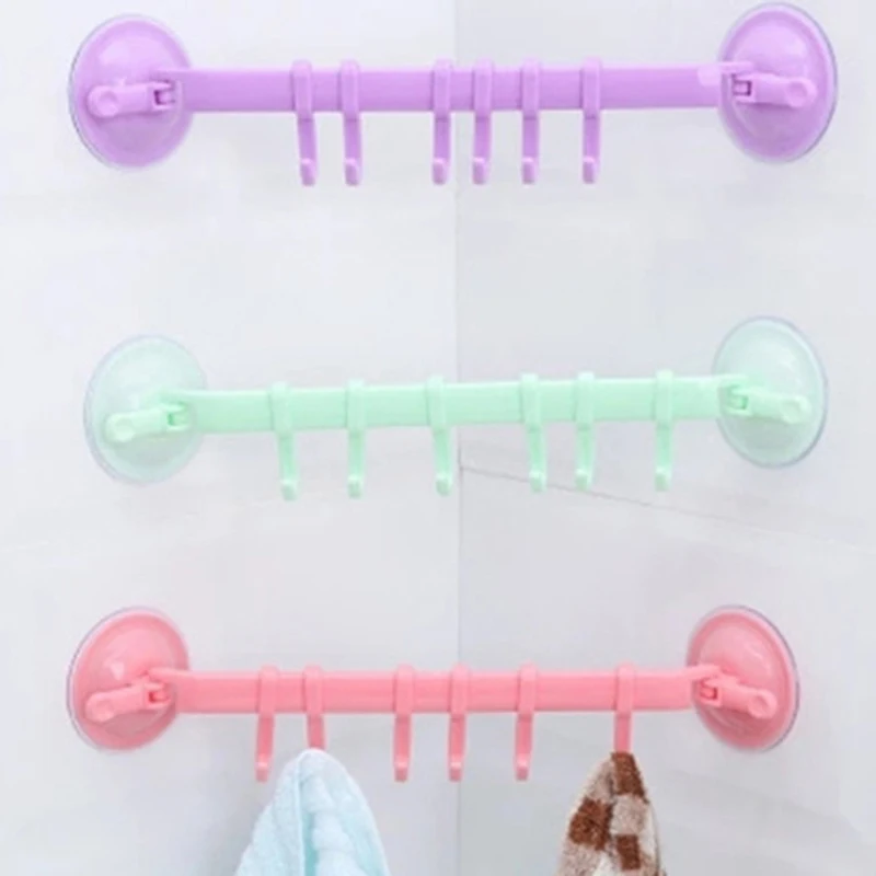 

Adjustable 6 Hooks Double Suction Cup Towel Hanger Rack Hanging Shelves Holders Lock Type Sucker Bathroom Hook Organizer