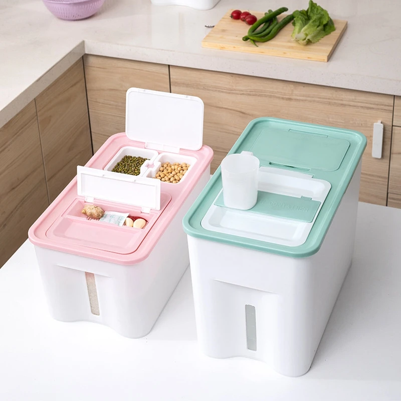 

20Kg Plastic Cereal Dispenser Storage Box Kitchen Food Rice Grain Dispenser Organizer Grain Storage Cans Container