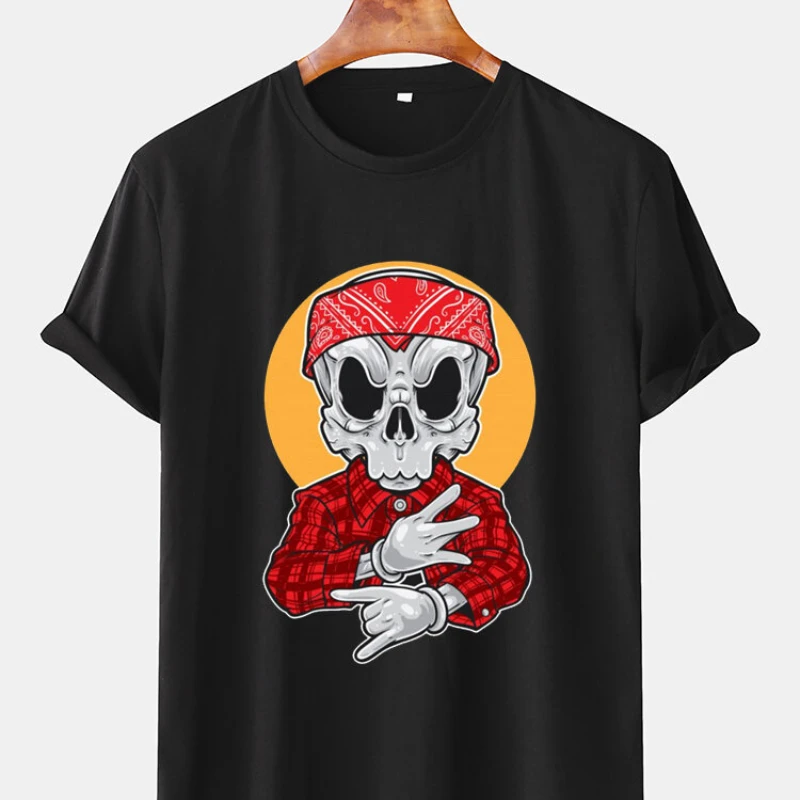 

Cartoon Skull Print Print O-Neck Mens Modal Printed Black White Short Sleeve T-Shirts Unique Vintage Streetwear Fashion Top