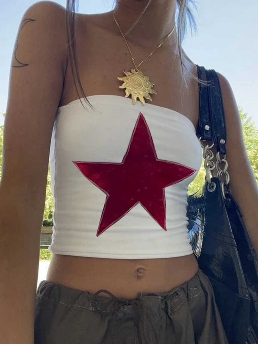 Женский топ-труба с принтом звезд Y2k летний топ без рукавов графическим в стиле
