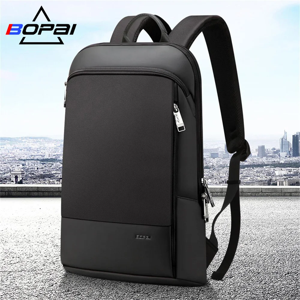 BOPAI-mochila delgada para ordenador portátil Unisex, morral de 15,6 pulgadas para oficina y trabajo, antirrobo, negra, ligera