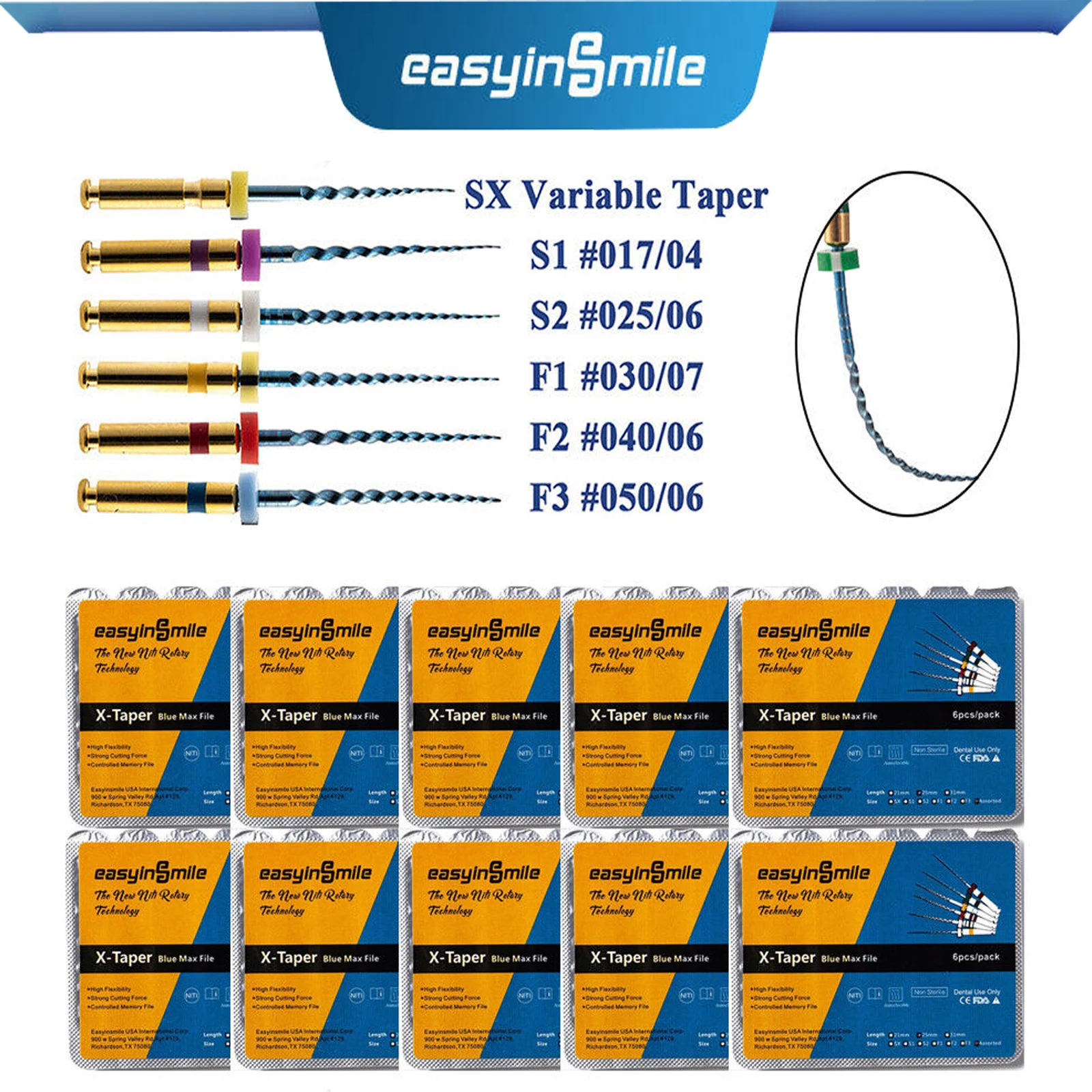 

10packs Easyinsmile Dental Endo File Blue Pro X3-Taper NITI Rotary Files Root Canal SX-F3 25MM SX S1 S2 S3 F1 F2 F3