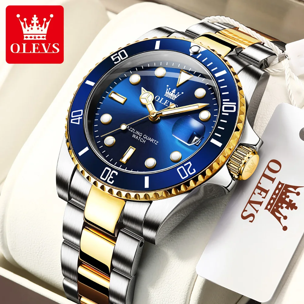 

OLEVS Mens Watches Top Brand Luxury Green Water Ghost Calendar Quartz Watch Men Casual Waterproof Luminous Men Wristwatches