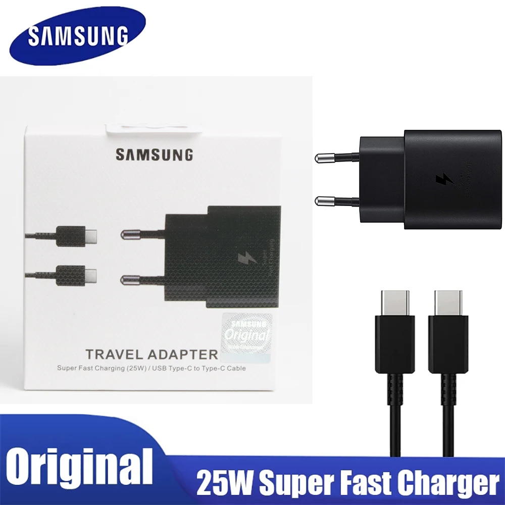 

Original Samsung A53 A33 A52 A32 F52 S22 S21 S20 Super Fast Charger 25W EU Power Adapter EP-TA800 For Galaxy S10 5G Type C Cable