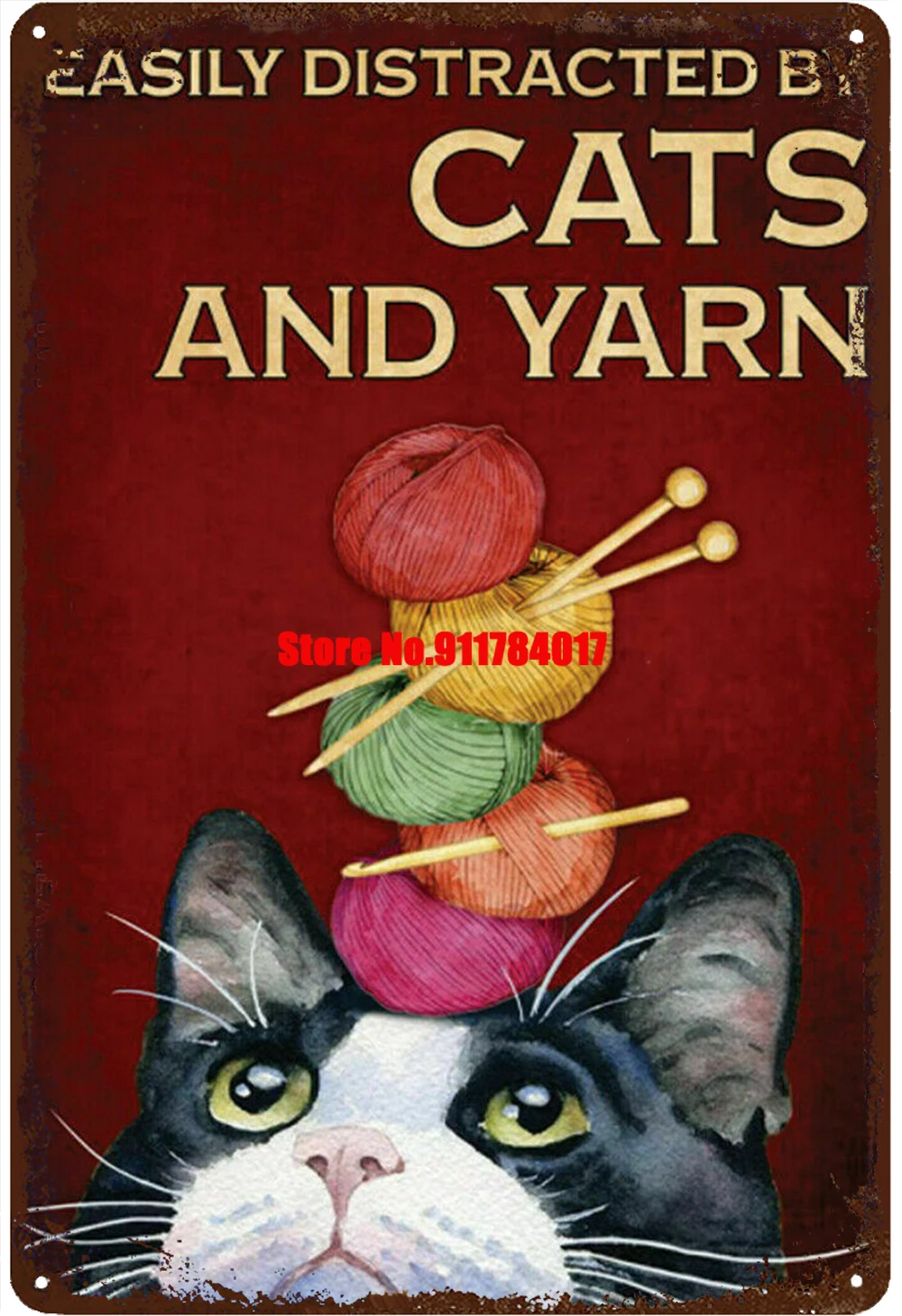 

Easily Distracted By Cats And Yarn Metal Plate Vintage Tin Sign Home Decor Plaques Art Painting Plates Man Cave sign