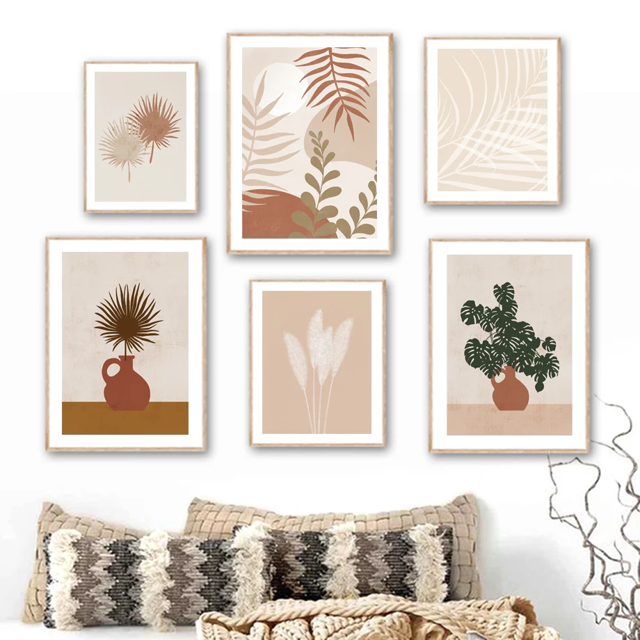 

Boho Vase Monstera Palm Leaf Vintage Abstract Posters And Prints Canvas Painting Nordic Wall Art Pictures Living Room Home Decor