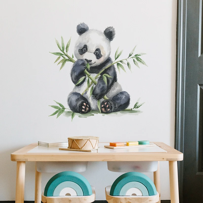 Виниловые настенные наклейки Hello Baby Panda с бамбуковой веткой для украшения дома