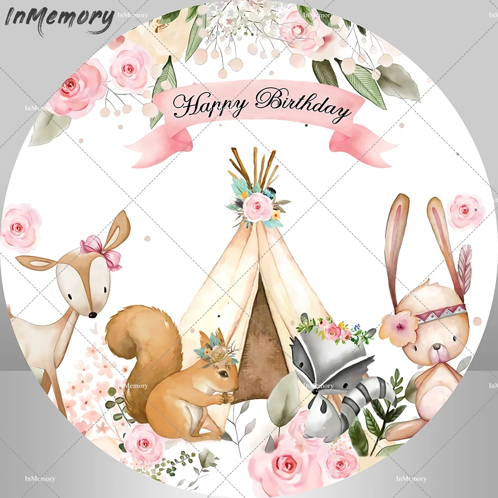 

Мультяшные животные лесной Круглый Круг задний фон крышка палатка цветок детский душ фото фон крышки