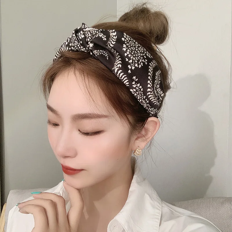 

Fashion Non-Slip Elastic Women Hairband Hair Hoop Wide Top Knot Headdress Plaid Cotton Headwear Vintage Cross Hair Accessories