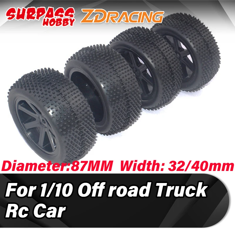 

Surpass Hobby 4Pcs ZD Racing 85mm Wheel Tires Hub Rim Rubber for 1/10 Off Road RC Car Truck Buggy Accessories Wltoys Traxxas HSP
