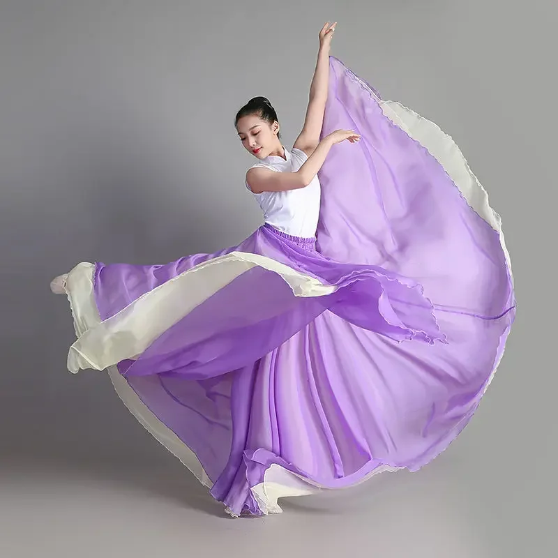 

Женская шифоновая юбка для танца живота, двухслойная длинная юбка для танца 360-720 градусов