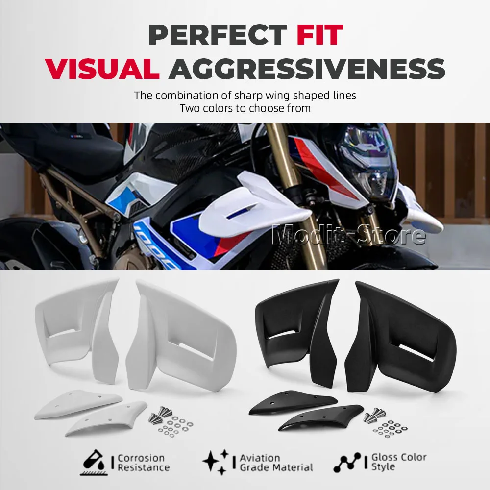 Фото Боковые спойлеры (винглеты) для мотоцикла BMW S1000R 2021-2026: передний спойлер, боковой обтекатель, фиксированные боковые крылья №4