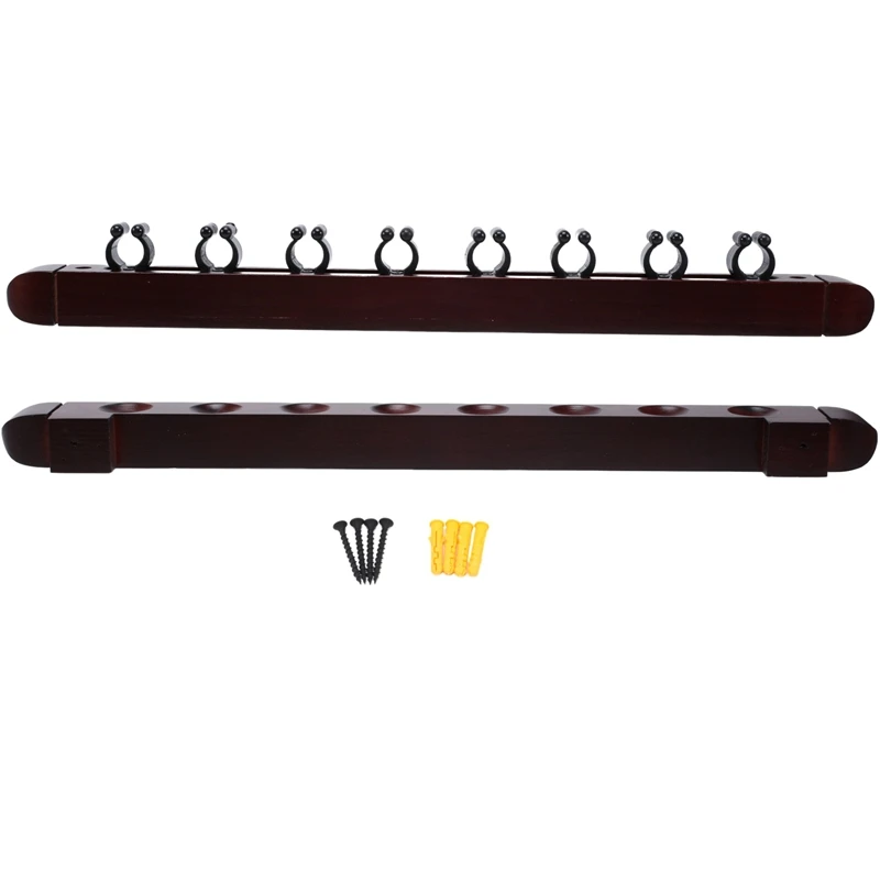 Accessories Hardwood Billiard Cue Rack Pool Cue Rack 8 Clips Billiard Holder Bracket ,Red