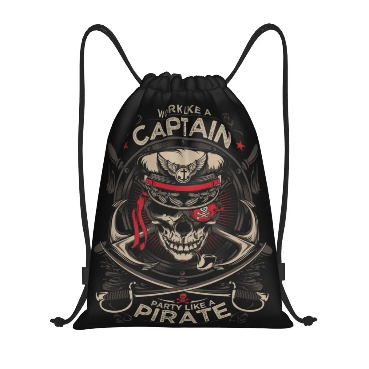 

Work Like A Captain Party Like A Pirate Drawstring Bags Gym Sports Sackpack Nautical Skull Sailor Shopping Storage Backpacks