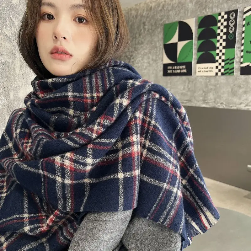 

Johnature Thicken Scarf Shawl Warm 2023 Winter New Korean Women Plaid All Match Hit Color Scarf