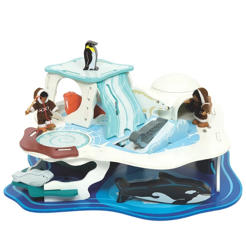 

Cute Animal Penguin Polar Glaciers Wooden Building Blocks Fun Custom Craft 3D Puzzle Diy Toy
