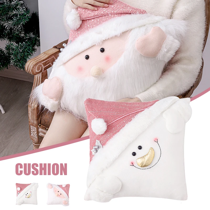 

Рождественская наволочка, вязаная плюшевая наволочка для подушки, мультяшная кукла Санта/снеговик для дома, спальни, гостиной TSL1