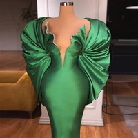 green unique new design fashion elegant evening dresses deep v neck satin pleated women long prom pageant gowns custom made