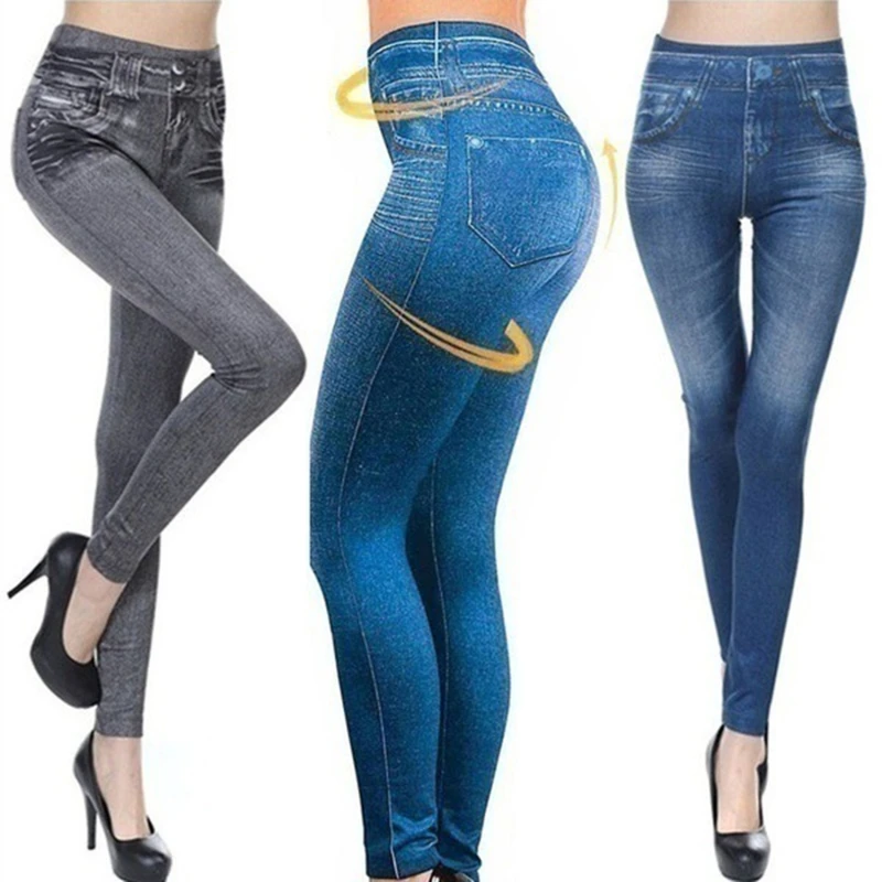 

Women Leggings 2023 Fashion Faux Denim Jeans Leggings Sexy Long Pocket Leggins Summer Casual Pencil Pant