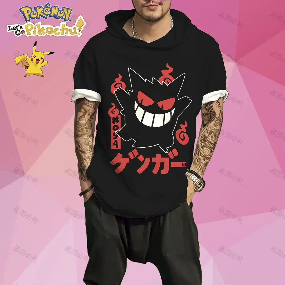 

Pikachu Men's Hooded T-Shirts Pokemon Cool Cartoon Anime Short Sleeve Tee Streetwear 3D Print Harajuku GYM Cute Tops Fashion Y2k