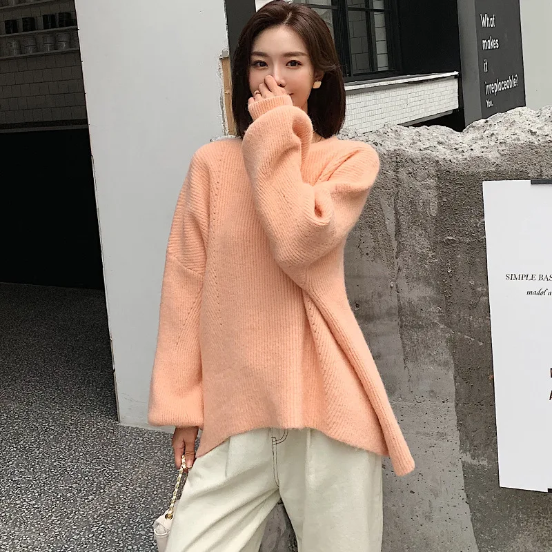 

Vintage Women Sweater New Fashion O-neck Pullover Winter Knit Basic Tops Loose black