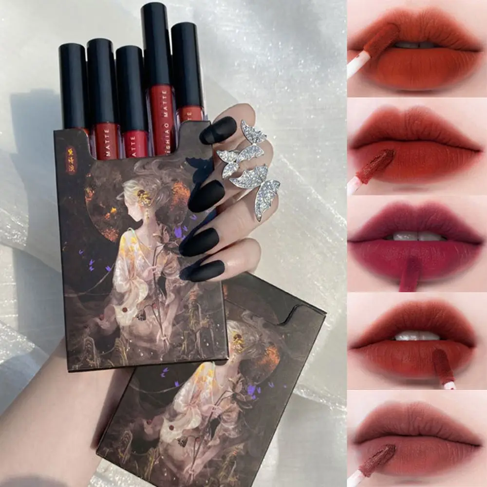 

5pcs Set Lip Glaze Box Lipstick Matte Velvet Lipsticks Party Lipstick Nonstick Cup Lip Gloss Lips Makeup Waterproof Cosmetics