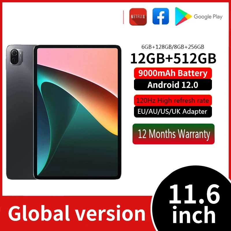 

New Android 12.0 Tablet PC 11.6 Inch LCD Screen Windows Type-C Tablets 5 Pro 12GB+512GB 5G WiFi Pad Tablets