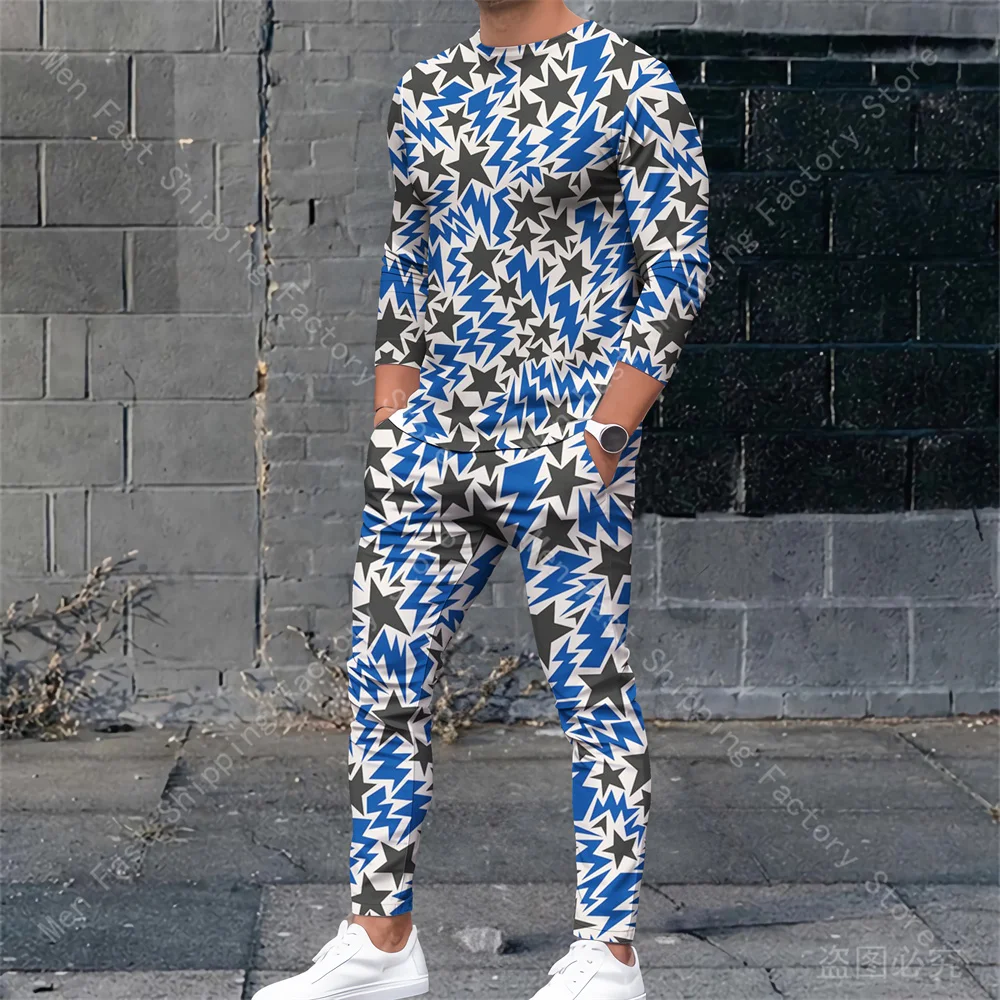Men Long Sleeve T Shirt Pants 2 Piece Sets O Neck T-shirts Tracksuits Print Sweatshirt Suits Sweatpants Outfits Men's Clothing