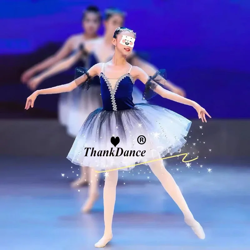 Синяя длинная пачка профессиональный белый балетный костюм Лебединое озеро