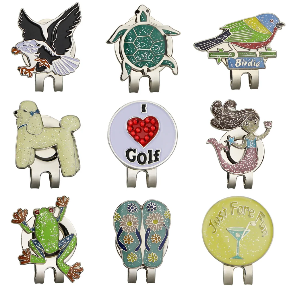 

Lovely Golf Ball Marker with Magnet Golf Cap Clips Shining Alloy Mark Love Tortoise Slipper Dog Mermaid Birdie Eagle 1pcs