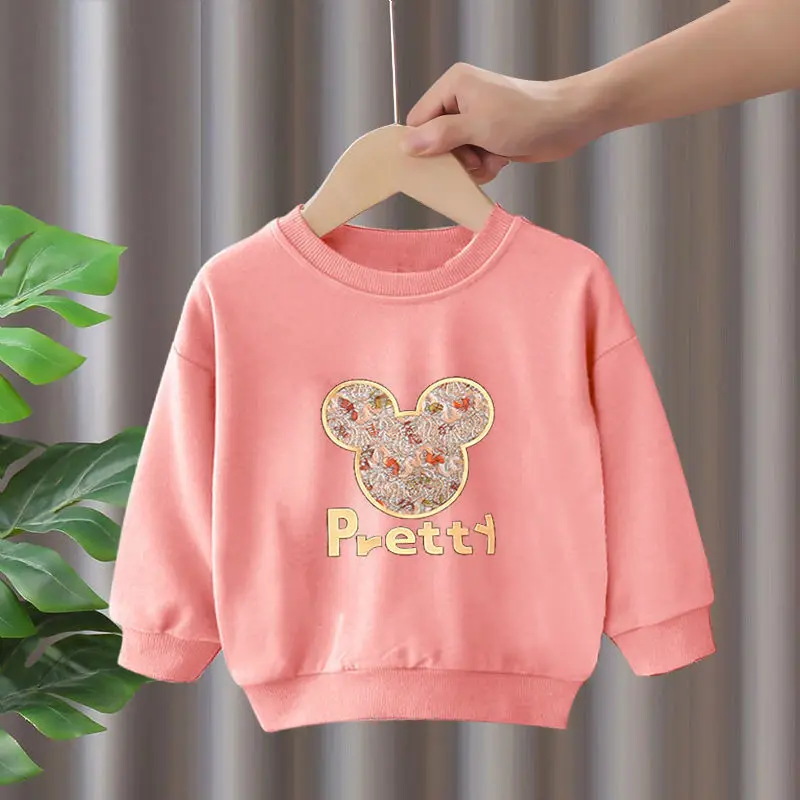

2023 New Cotton GirlsT-shirt Cartoon Boy Tops Kids Long Sleeve Sports Shirts Autumn Spring Children‘s Clothing Mickey 2-8Y