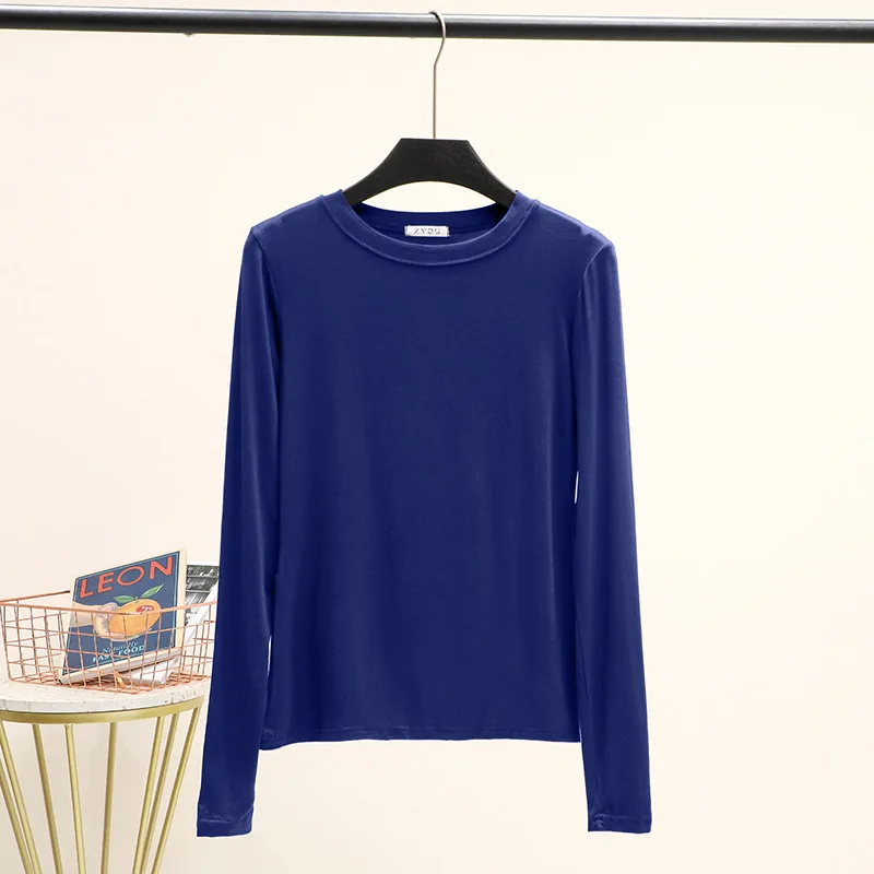 

Women's Solid Color Spring and Autumn New T-Shirts Long Sleeves Round Neck T-Shirts gray