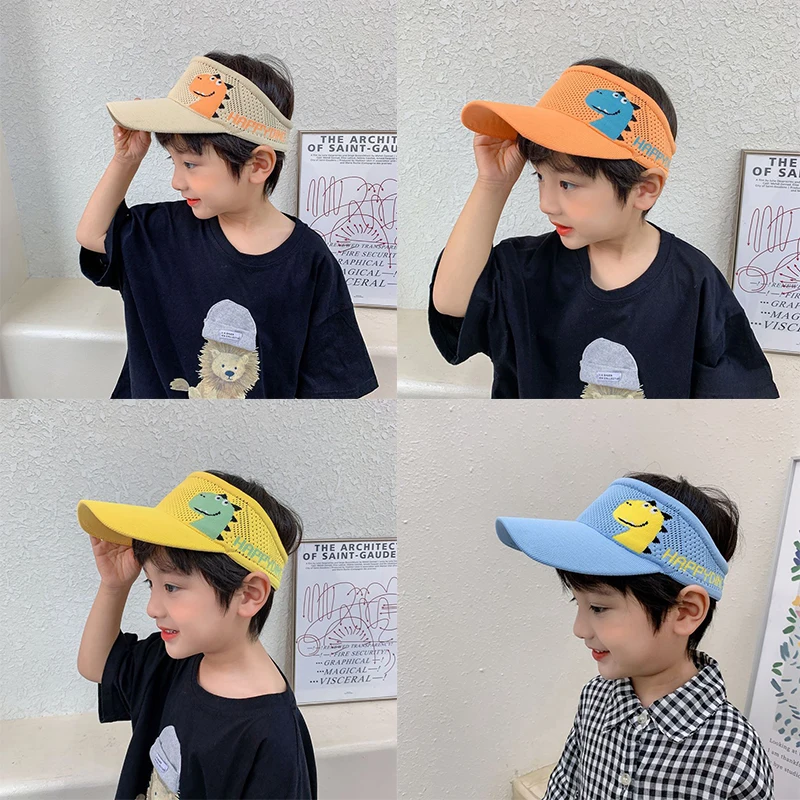 Summer Baby Sun Hat Dinosaur Empty Top Hats Cute Cartoon UV Cap Elastic For Children Boy Girl Outdoor Kids Visor Caps For 2-7Y
