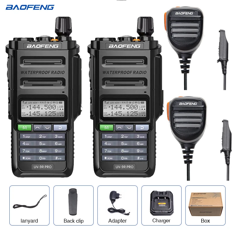 

Портативная рация Baofeng UV-9R PRO IP68, 2 шт., водонепроницаемая, Двухдиапазонная, 136-174/400-520 МГц, Любительская рация Baofeng с 780 микрофоном