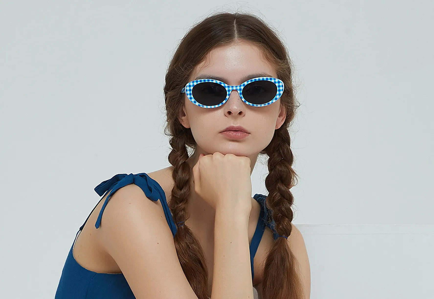 

Овальные очки с цветами женские новые клетчатые солнцезащитные очки