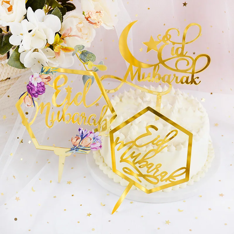 

Eid Mubarak Cake Topper Gold Moon Star Acrylic Cupcake Toppers for Islamic Muslim Festival Party Eid Baking Dessert Decoration 7