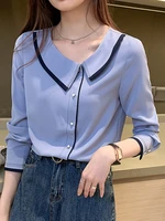 womens blouses korean fashion women clothing long sleeve shirts woman casual blouse basic ol womens tops office lady blue shirt