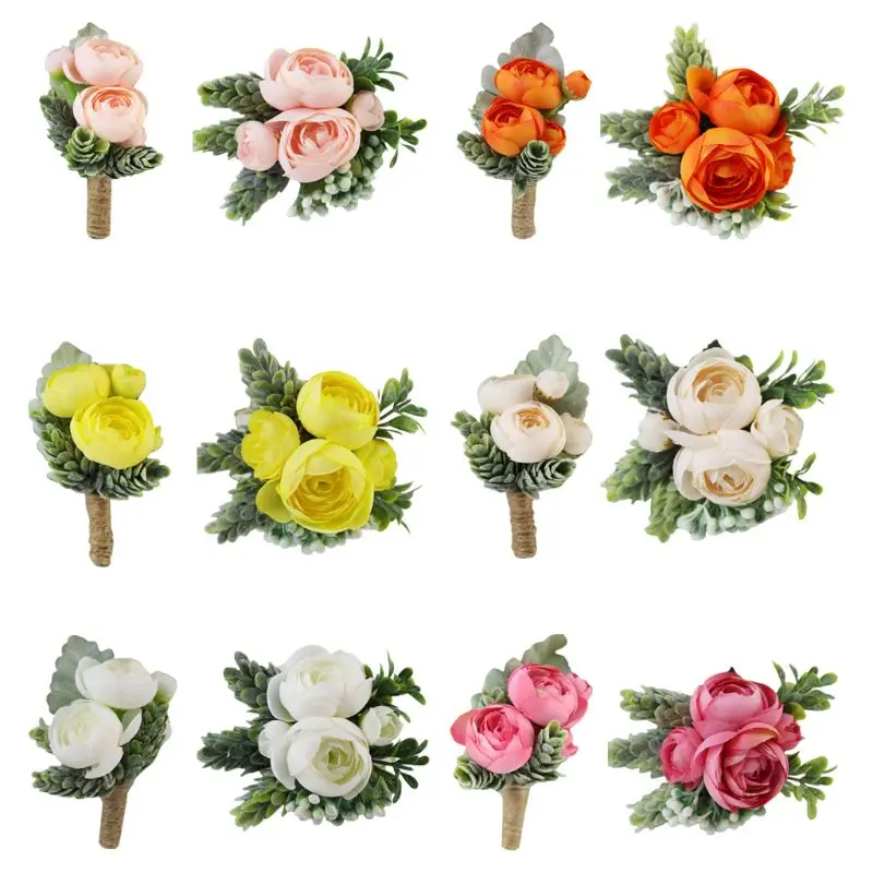 

Men Women Boutonniere Wrist Corsage Artificial Rose Flower Fake Succ