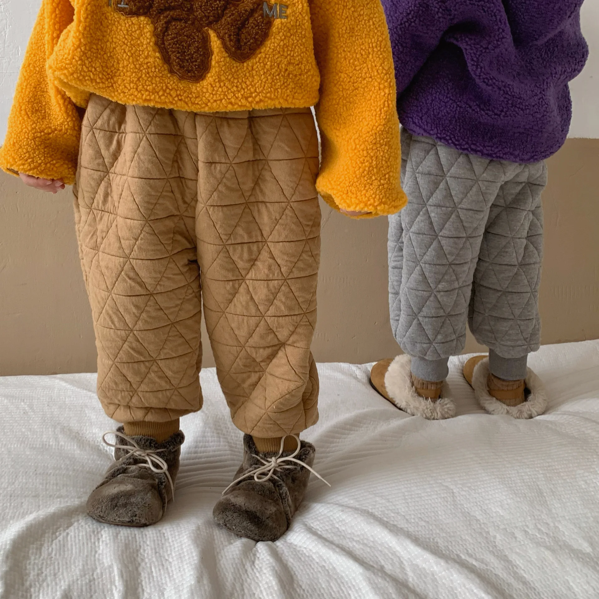 

Children's Three-layer Cotton Padded Trousers Thickened Boy Kids Girl Casual Long Pants Warm Thicken Diamond Embossing Pant