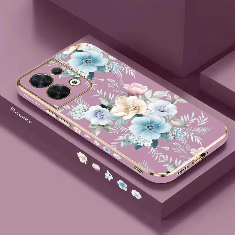 

Colored Jasmine Flowers Luxury Plating Phone Case For OPPO Reno 8 8T 8 Pro 7 7 Lite 7Z 6 6Z 6 ProPlus 5 Lite 5F 4 Lite 4F Cover