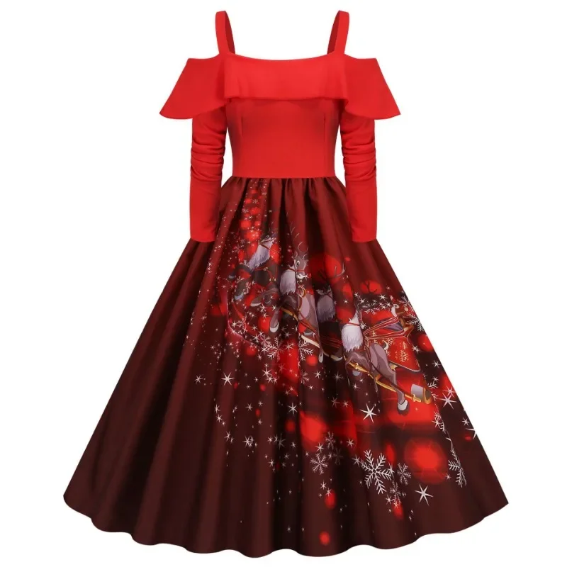 Зимние рождественские вечерние платья в стиле ретро женский халат 2024 осеннее