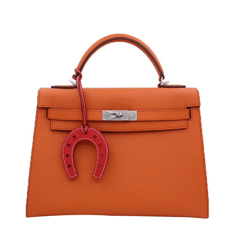 Palm grain first layer cowhide horseshoe bag pendant Hand-stitched U-shaped leather bag pendant H's pony pendant