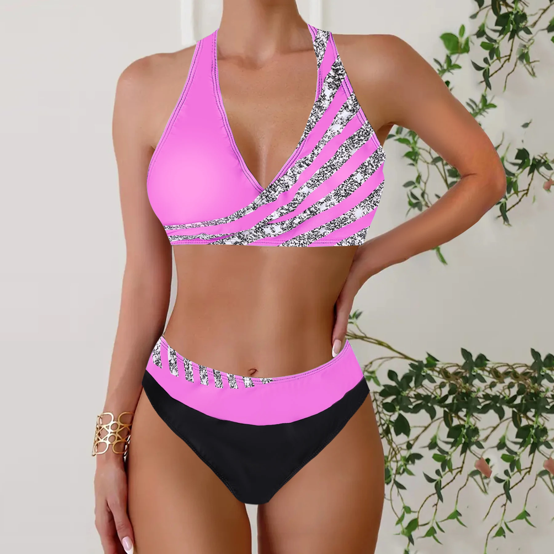 Женский комплект танкини для летних каникул — эластичный купальник с круглым