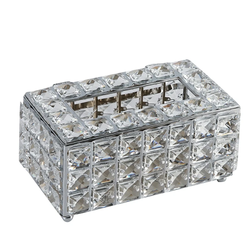 

Crystal Facial Tissue Box Holder Square Napkin Dispenser Bedroom Hotel Cafe House Bar High-End Paper Box Ornaments