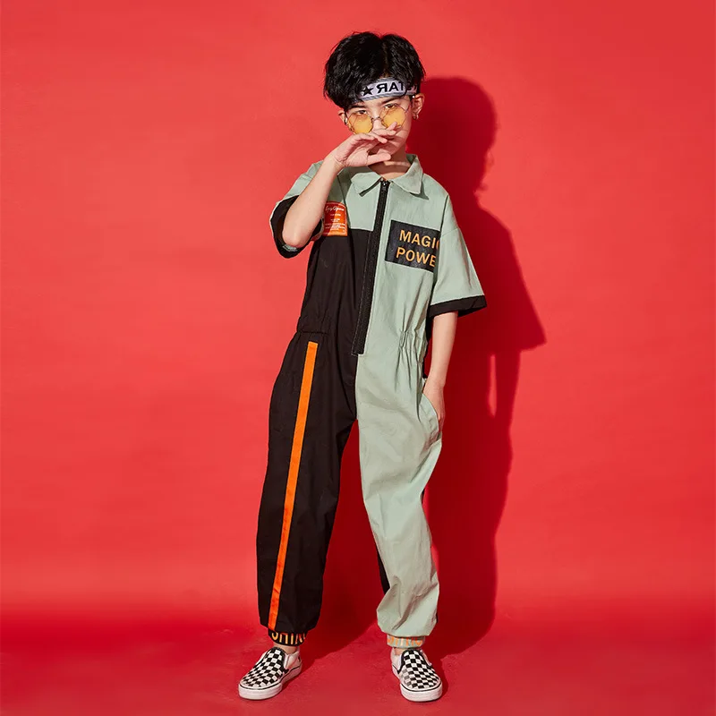 

2022 New Boy's Hiphop Cargo Overalls Handsome Boy Stage Dance Show Jumpsuit Costume Dance Outfits