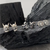 personality gothic punk satan skeleton sheep horn stud earrings for men womens cool pentacle skull earrings party jewelry