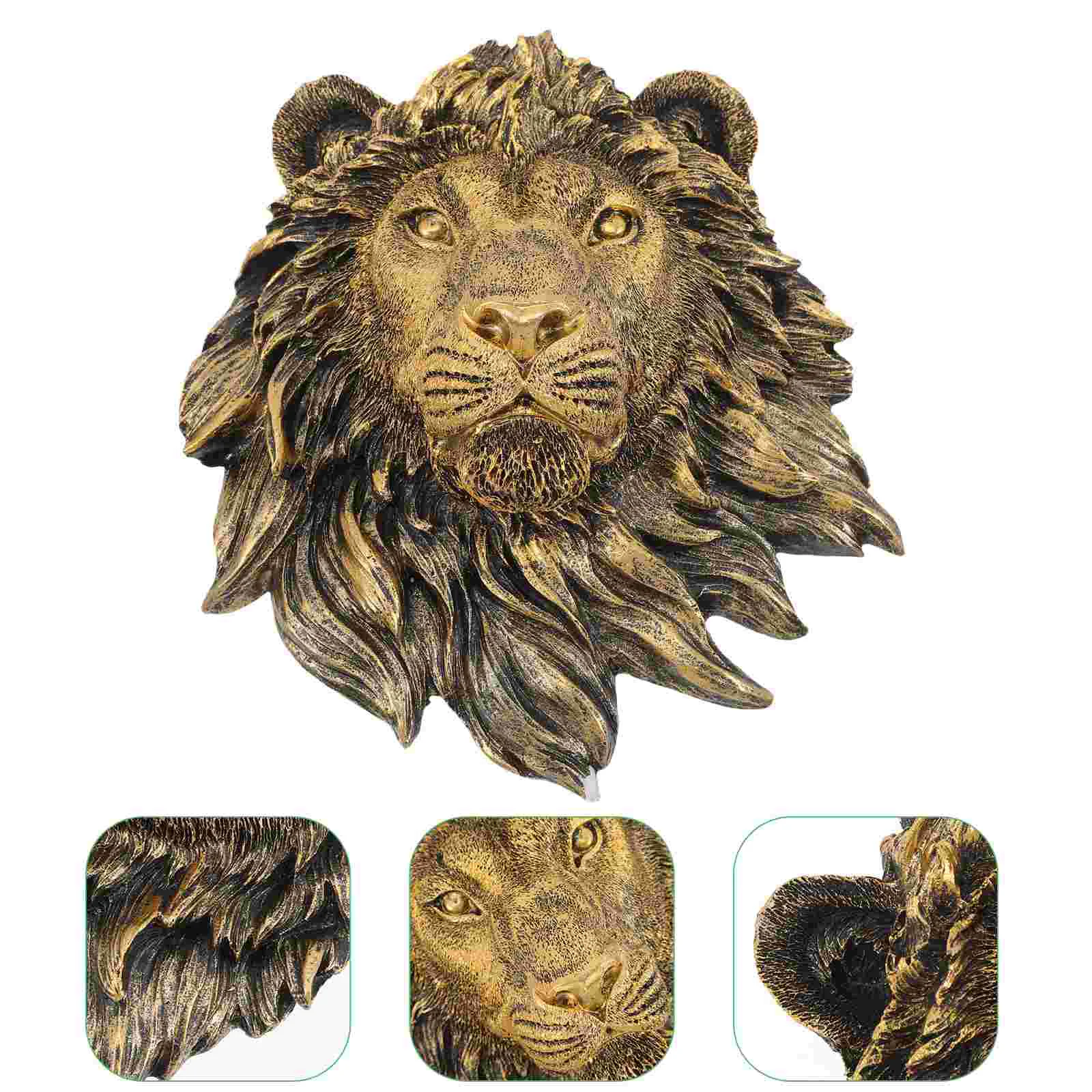 

Imitation Copper Lion's Head Wall Sculpture Decor Indoor Decorations Hanging Crafts African Statues Sculptures