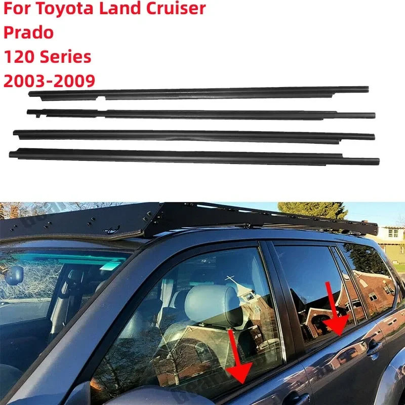 

4 шт./компл. уплотнители для окон автомобиля, молдинг боковой двери, резиновая отделка, уплотнительные ремни для Toyota Land Cruiser Prado 120 Series 2003-2009