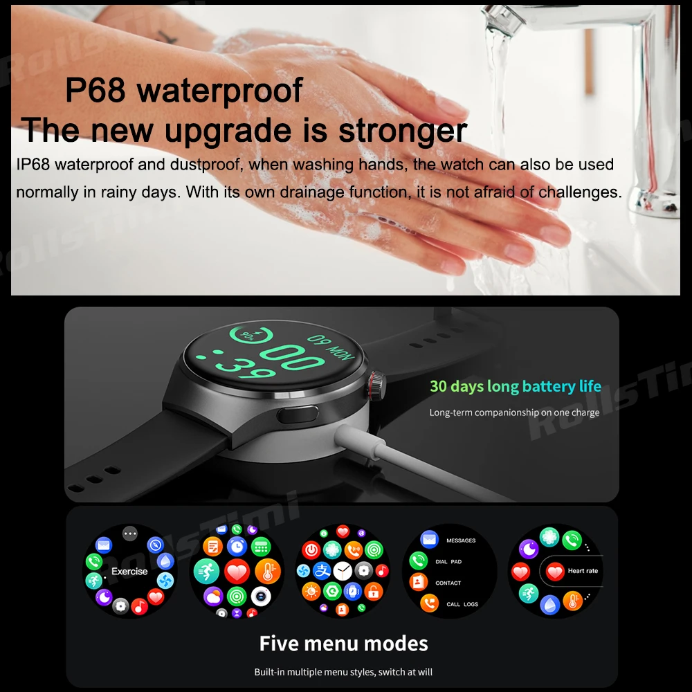 Мужские умные часы Bluetooth вызов 1 53 дюйма HD экран IP68 водонепроницаемые спортивные